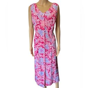 Sag Harbor Vintage 90s Pink Cottagecore Boho Tropical Floral Button Up Max Dress